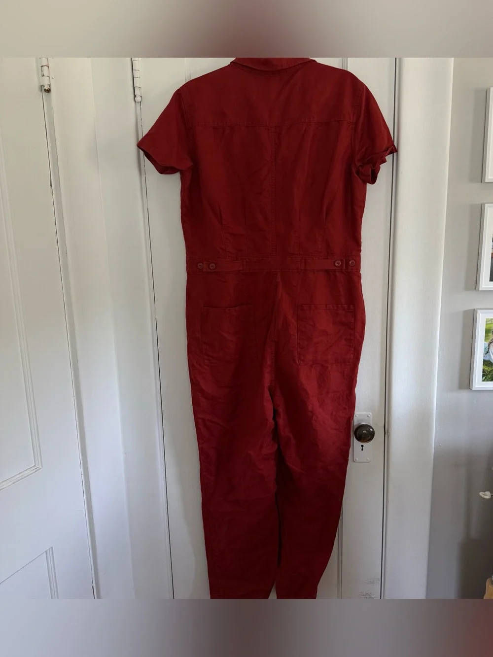 Quince Cotton Linen Twill Short Sleeve Coverall Jumpsuit Rust Red Size Medium